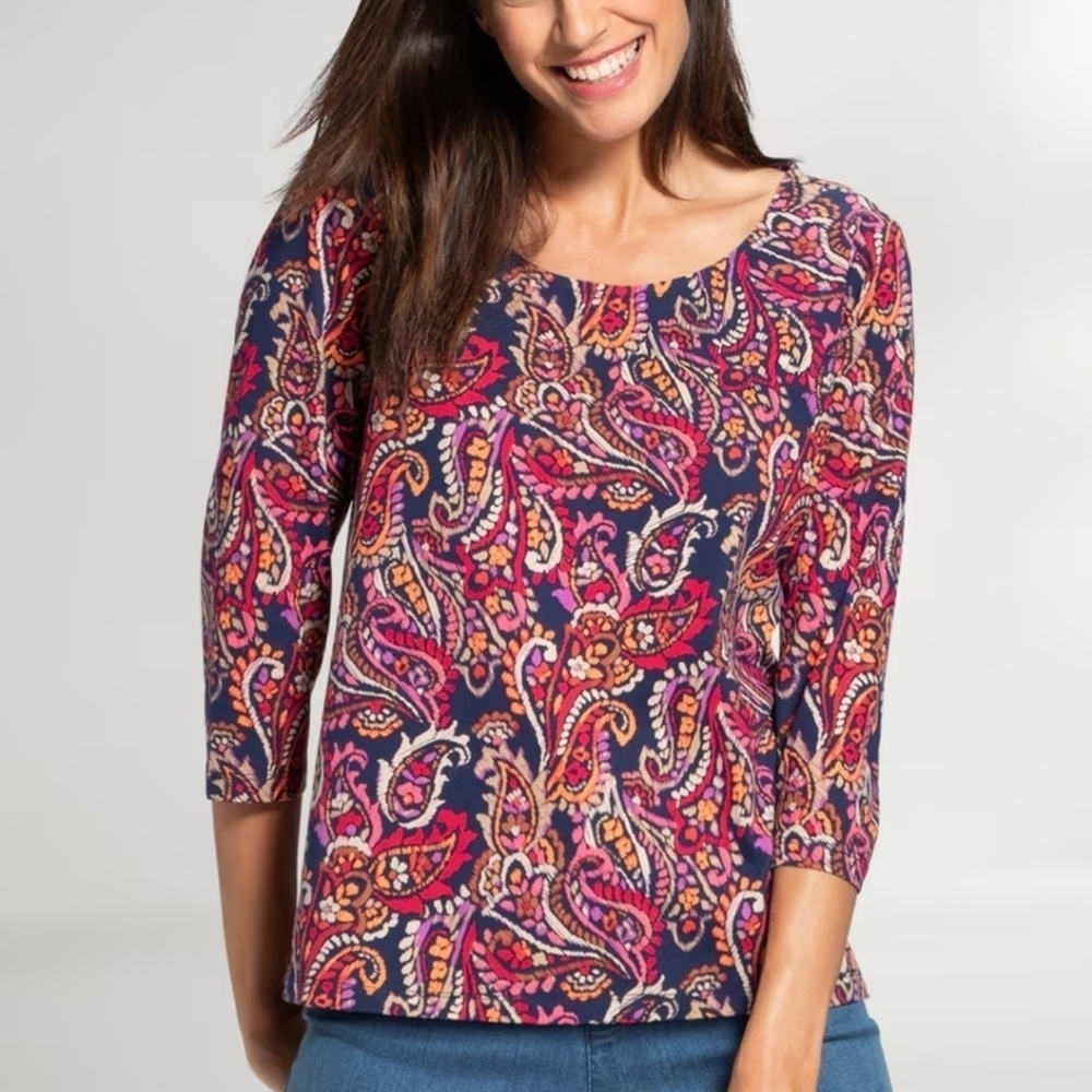 Appleseed's Prima Cotton Batik Paisley Tee. Size Petite Small. New without tags.